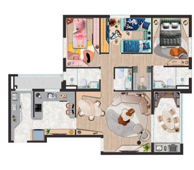Perspectiva ilustrada planta 95m²