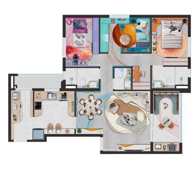 Perspectiva ilustrada planta 117m²